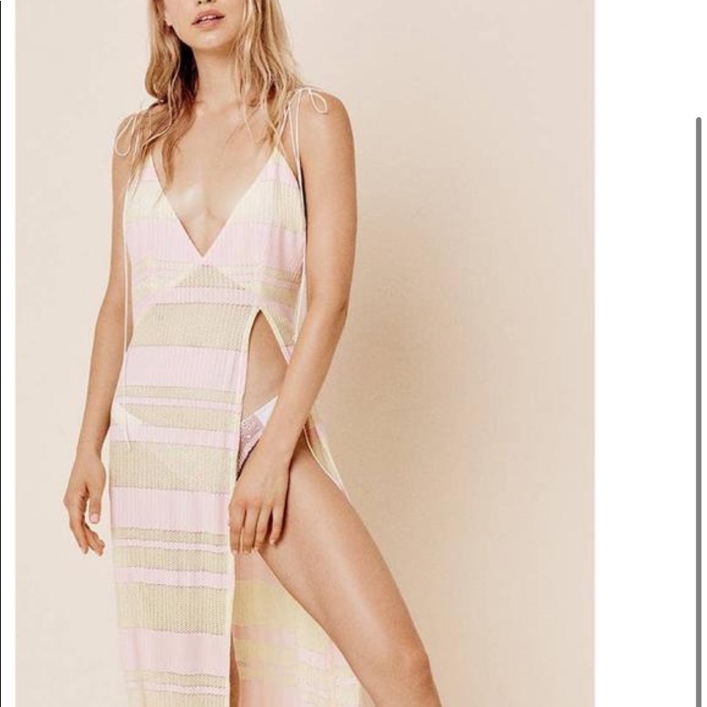 For Love & Lemons Pink and Yellow Striped Maxi Swim Coverup - Picture 2 of 7